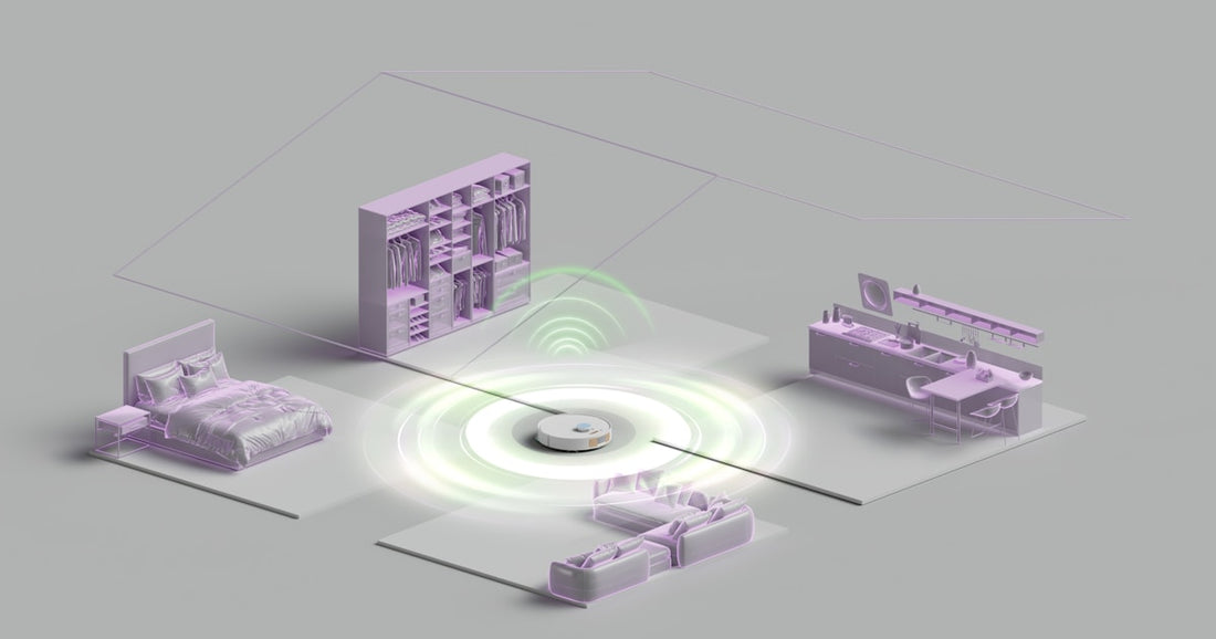 Smart home devices connected wirelessly to a central hub for IoT network setup
