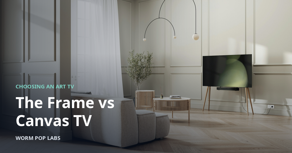 Bright living room with a TV on an easel-style stand.