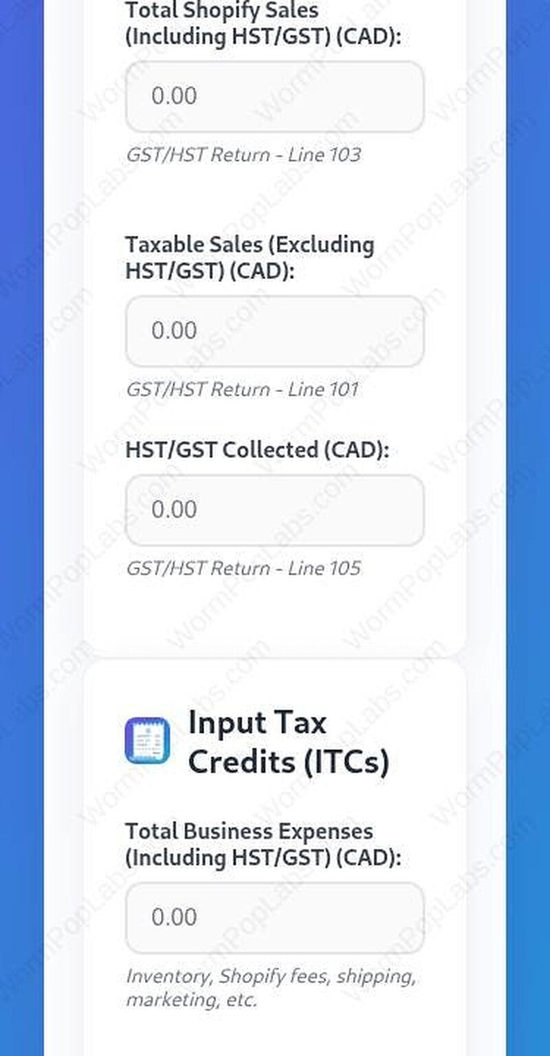 Shopify Income Tax & HST Calculator for Canadian Sellers - CRA template, variant view