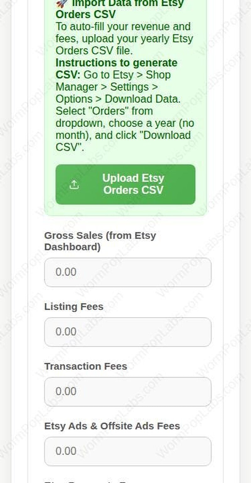 Etsy Income Tax & HST Calculator for Canadian Sellers - CRA template, detail view