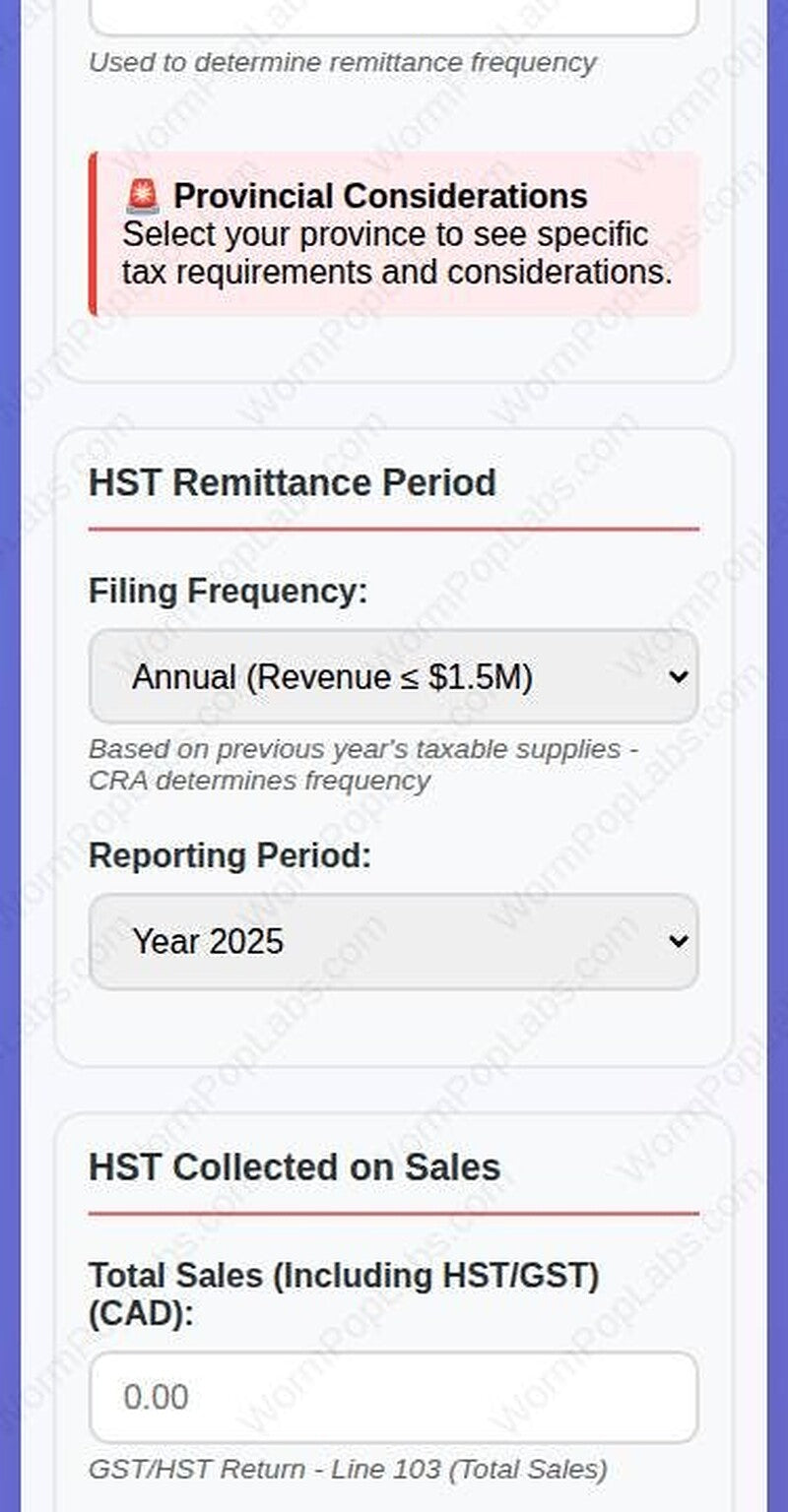 Etsy HST Remittance Calculator - CRA Tax Form Helper template, product view