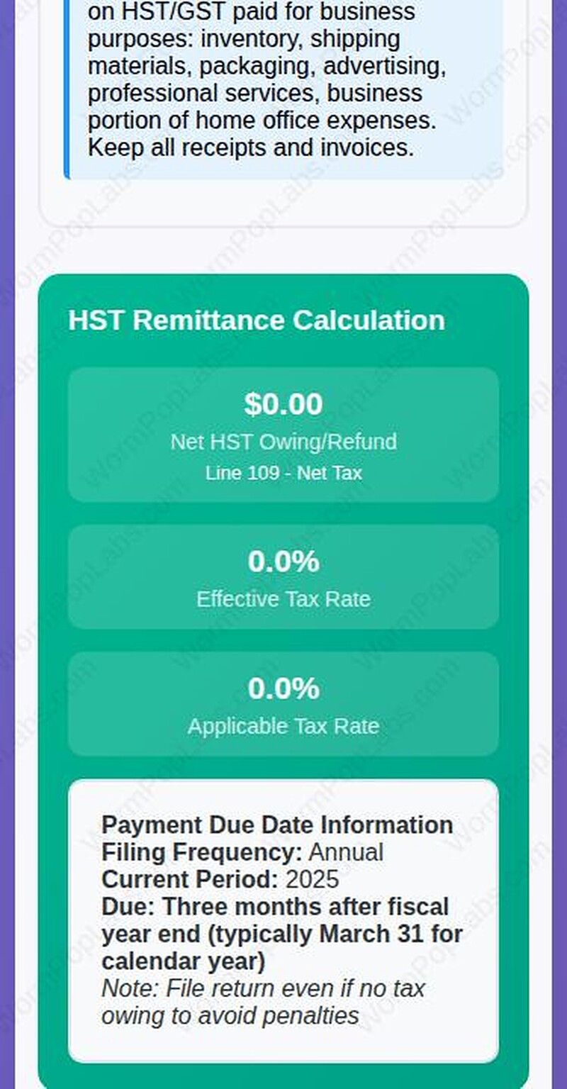 Etsy HST Remittance Calculator - CRA Tax Form Helper template, product view
