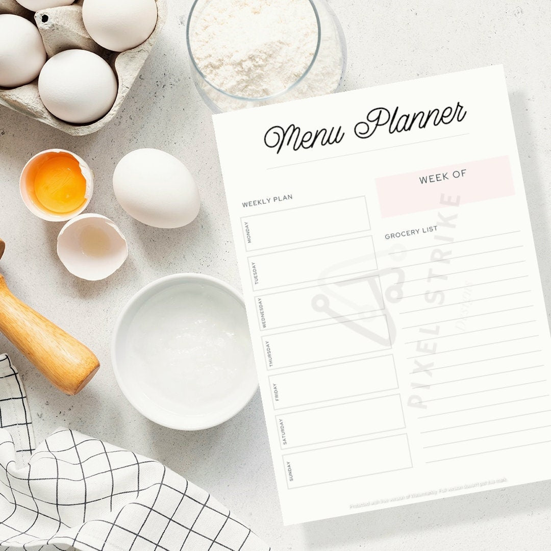 Weekly Meal Planner & Grocery List Printable PDF - Digital Download Meal Planner - Healthy Eating - Meal Prep - Menu Planner