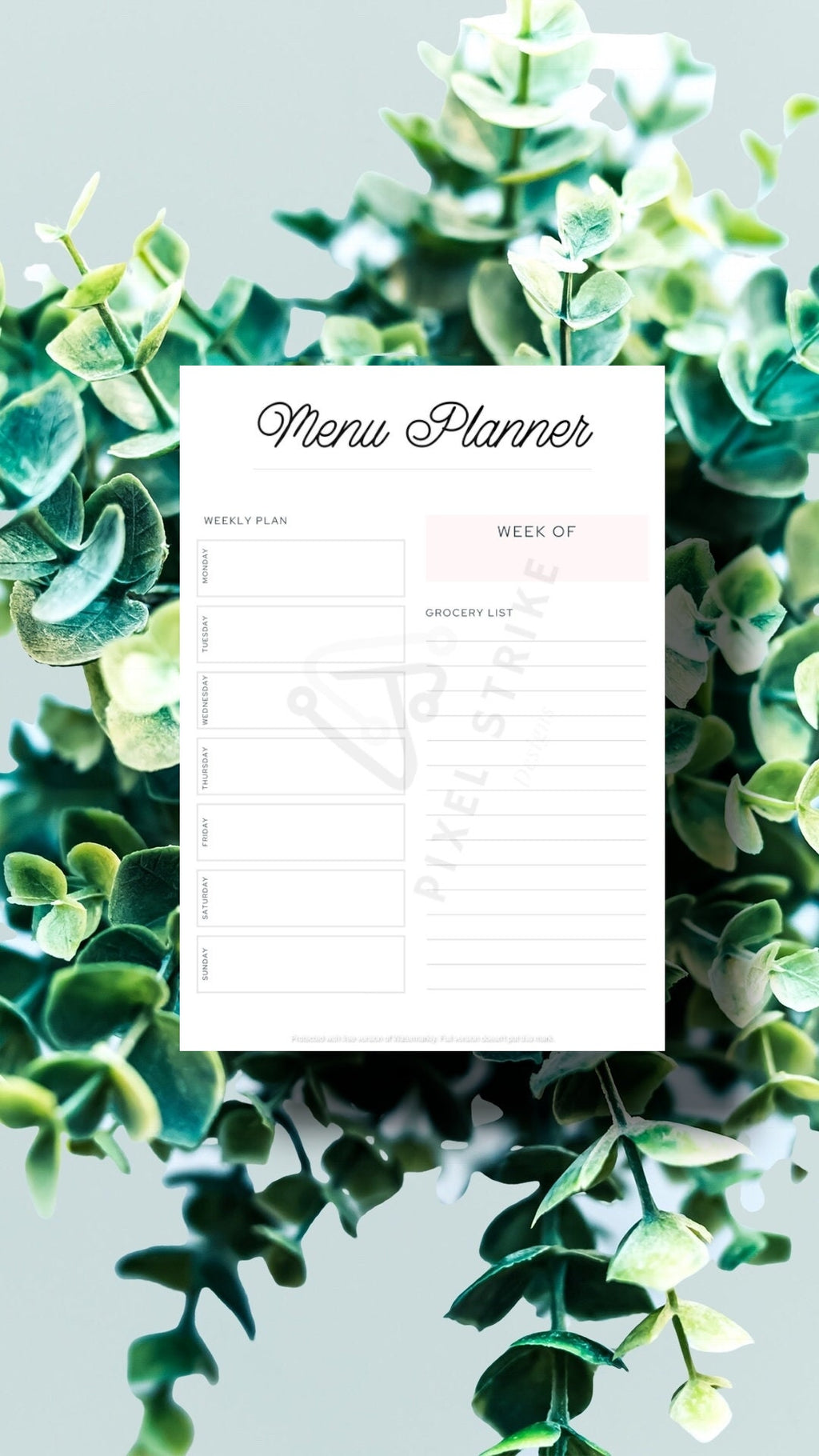 Weekly Meal Planner & Grocery List Printable PDF - Digital Download Meal Planner - Healthy Eating - Meal Prep - Menu Planner