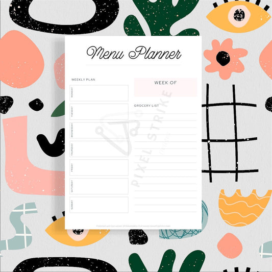 Weekly Meal Planner & Grocery List Printable PDF - Digital Download Meal Planner - Healthy Eating - Meal Prep - Menu Planner