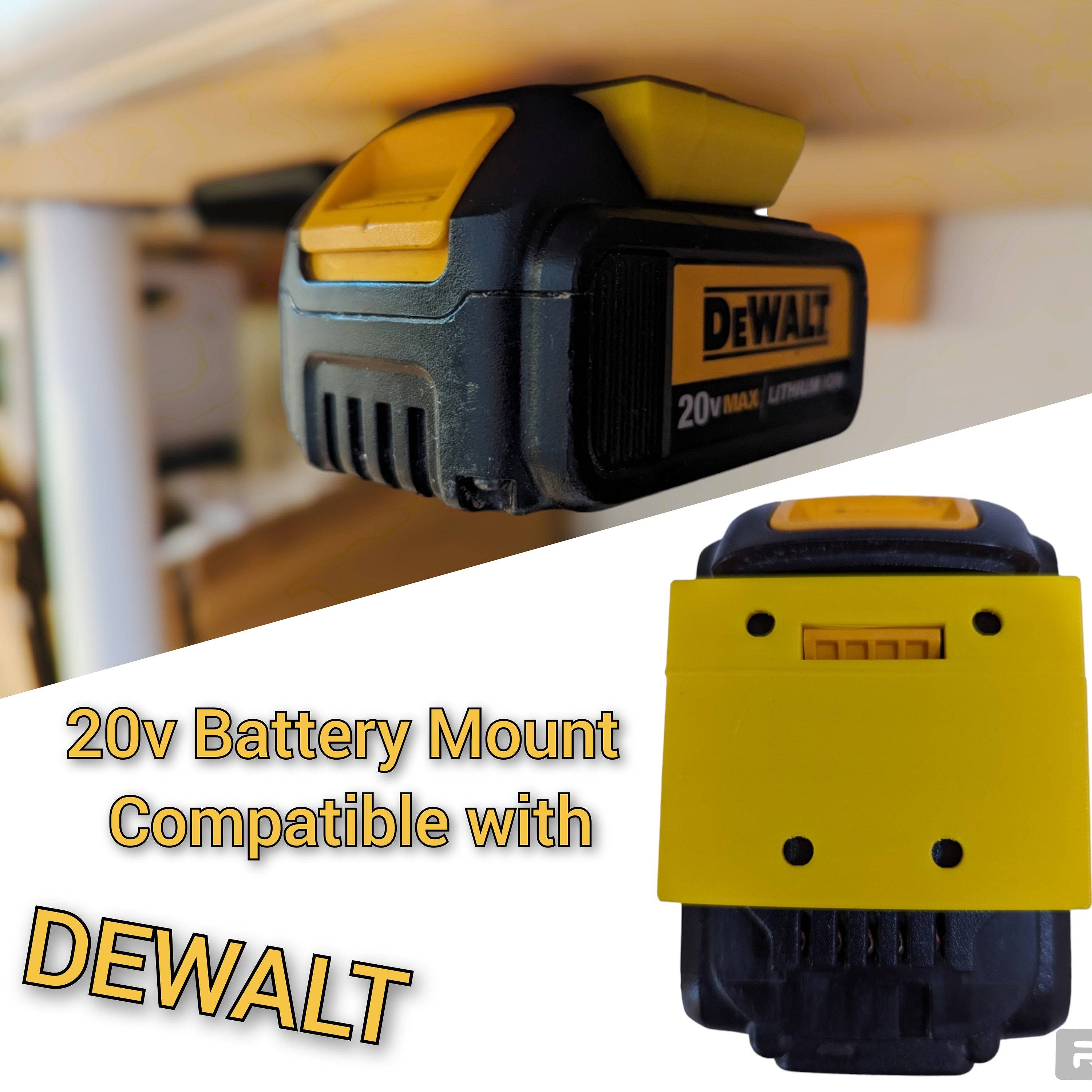 dewalt 20v  battery mounted to a wall