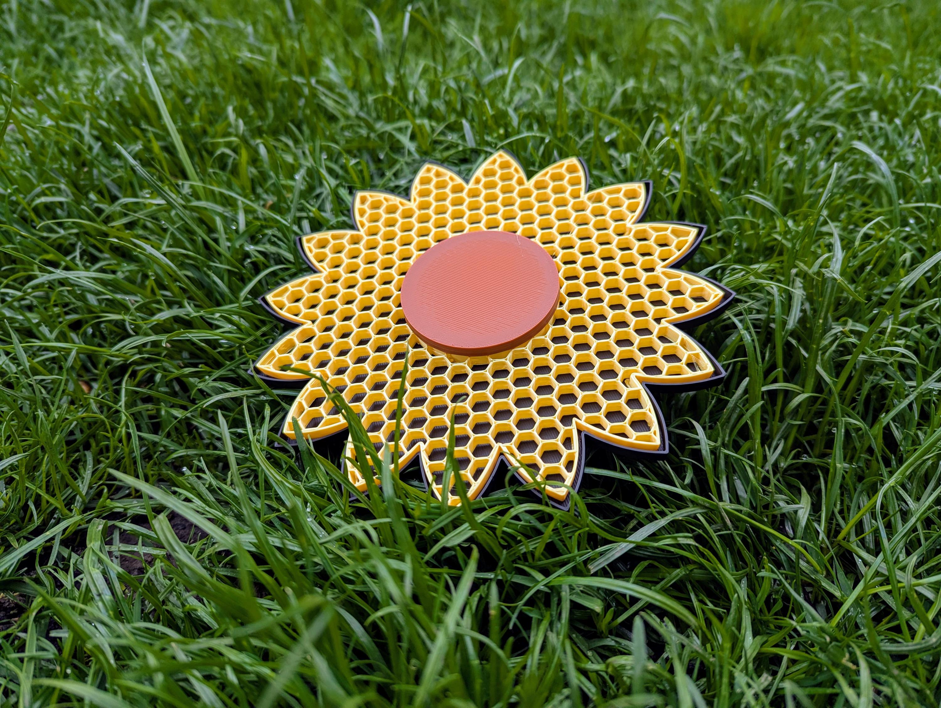 Bee Feeder - Sunflower Bee Waterer - Bee and Insect Life Raft - Blue Yellow