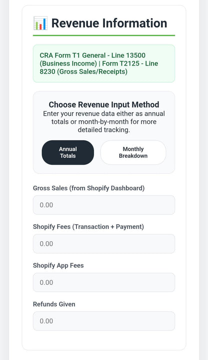 Canadian Shopify / Etsy Tax Template | Small Business Bookkeeping Spreadsheet for CRA | T2125 Form Helper
