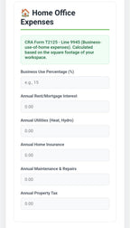 Canadian Shopify & Etsy Tax Template - CRA T2125 Form Helper template, variant view