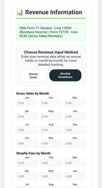 Canadian Shopify & Etsy Tax Template - CRA T2125 Form Helper template, installed view