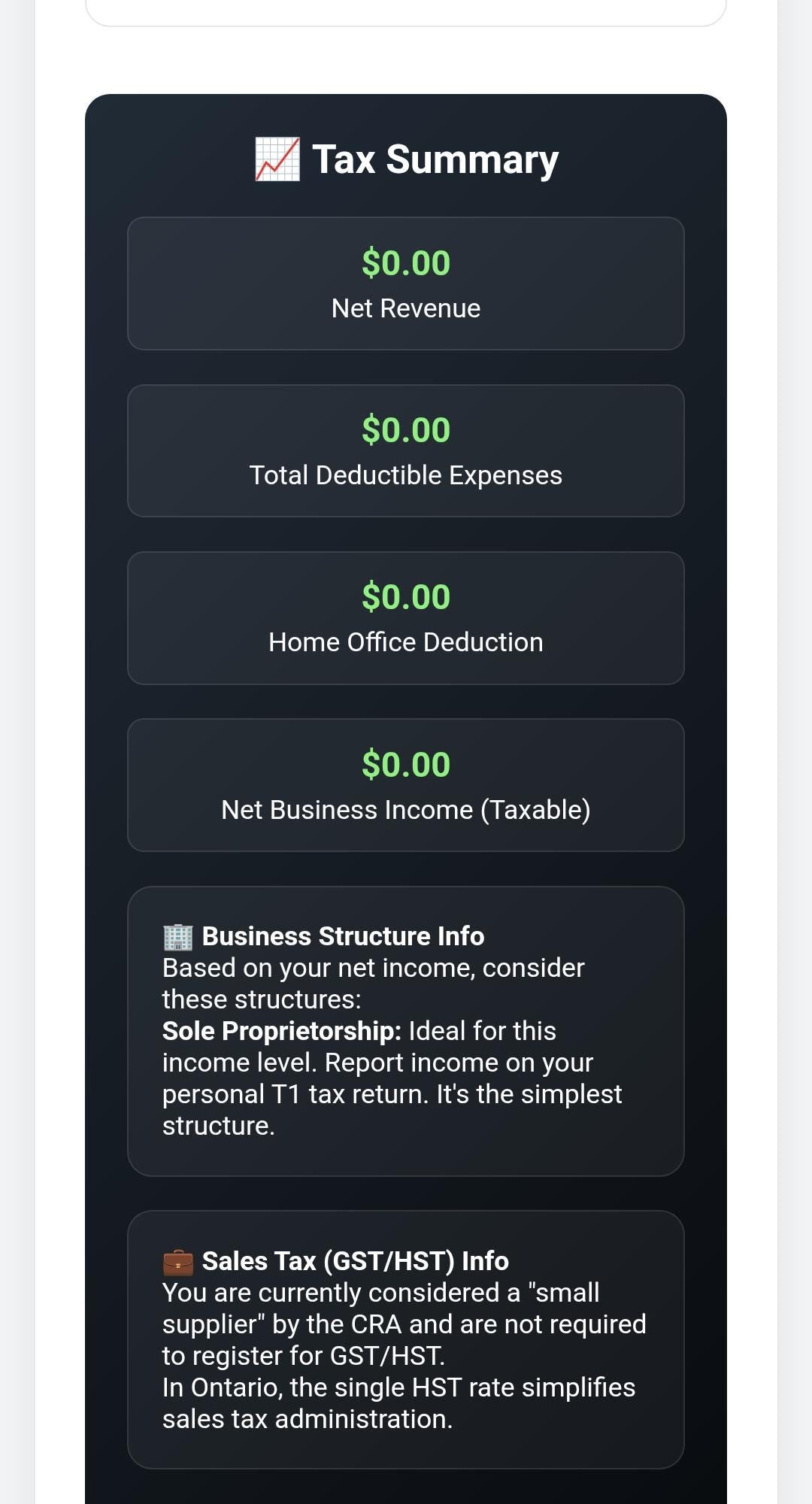 Canadian Shopify & Etsy Tax Template - CRA T2125 Form Helper template, product view