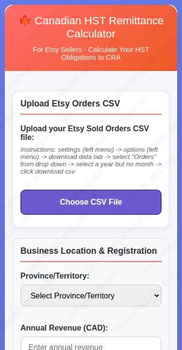 Etsy HST Remittance Calculator | Small Business Bookkeeping Spreadsheet for CRA | HST Canadian Tax Form Helper