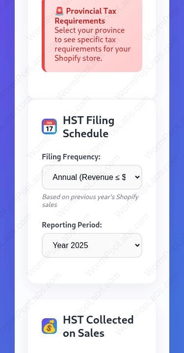 Shopify Income Tax & HST Calculator for Canadian Sellers - CRA template, detail view
