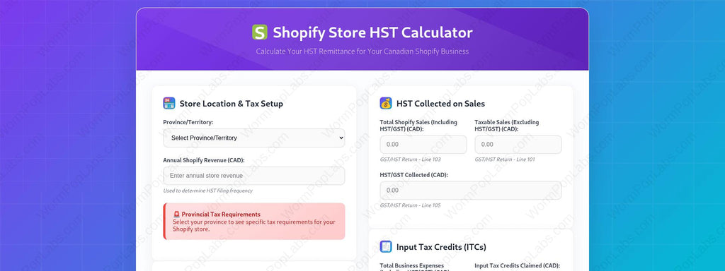 Shopify Income & HST Remittance Calculator | Small Business Bookkeeping Tax Prep for CRA | HST Canadian Tax Form Helper