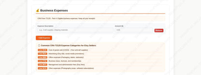 Etsy Tax Template | Small Business Bookkeeping Spreadsheet for CRA | Canadian Canada T2125 Form Helper