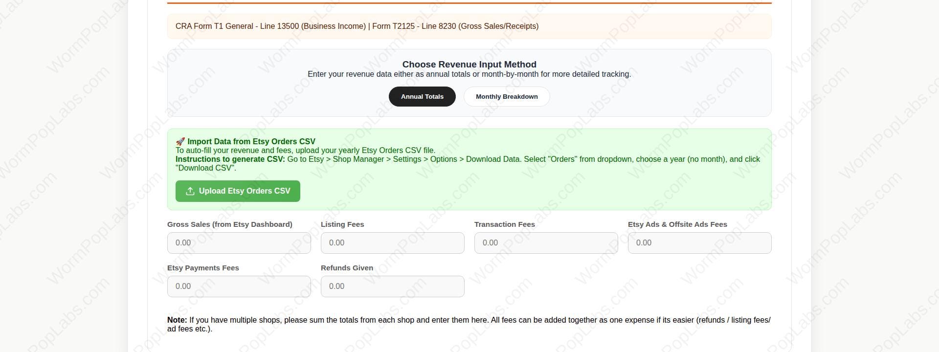 Etsy Tax Template | Small Business Bookkeeping Spreadsheet for CRA | Canadian Canada T2125 Form Helper