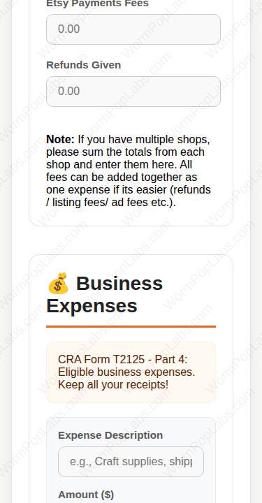 Etsy Tax & Bookkeeping Template for Canadian Small Business template, variant view