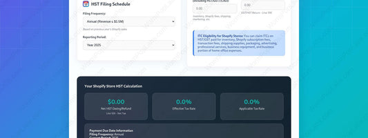 Shopify Income & HST Remittance Calculator | Small Business Bookkeeping Tax Prep for CRA | HST Canadian Tax Form Helper