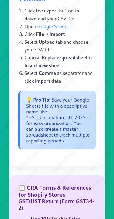 Shopify HST Remittance Calculator | Small Business Bookkeeping Spreadsheet for CRA | HST Canadian Tax Form Helper