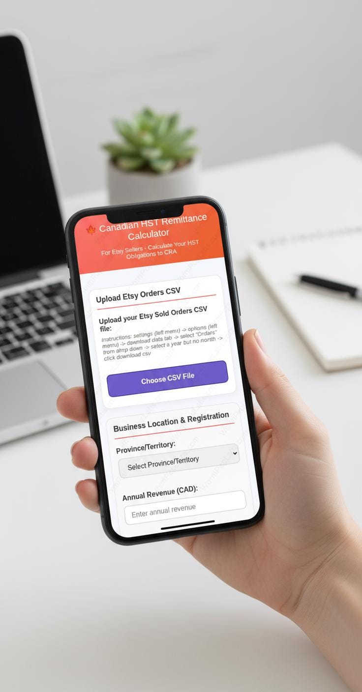Etsy HST Remittance Calculator | Small Business Bookkeeping Spreadsheet for CRA | HST Canadian Tax Form Helper