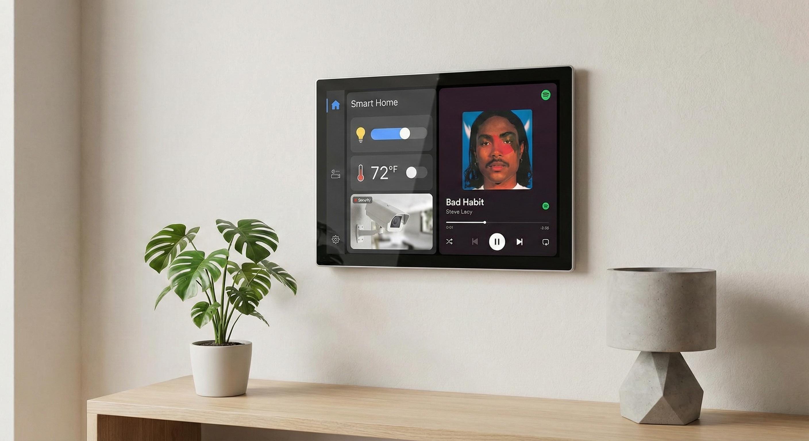 FRAMELESS TABLET MOUNT - For iPad, Samsung Galaxy, FireHD | Supports Charging Slot & Junction Box | Home Assistant and Spotify Display
