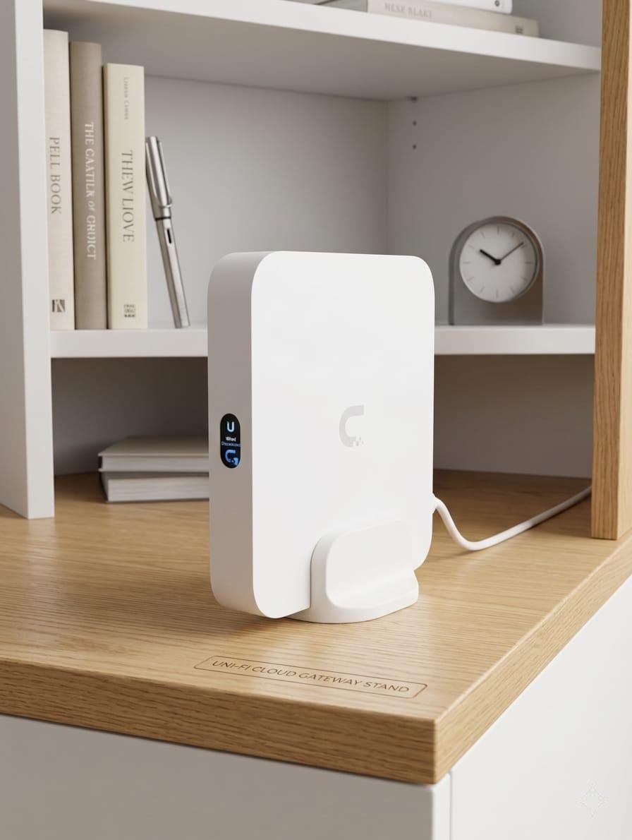 Vertical Desk Stand for Ubiquiti Cloud Gateway - Fits UCG-Max, UCG-Ultra, UCG-Fiber desk stand, front view