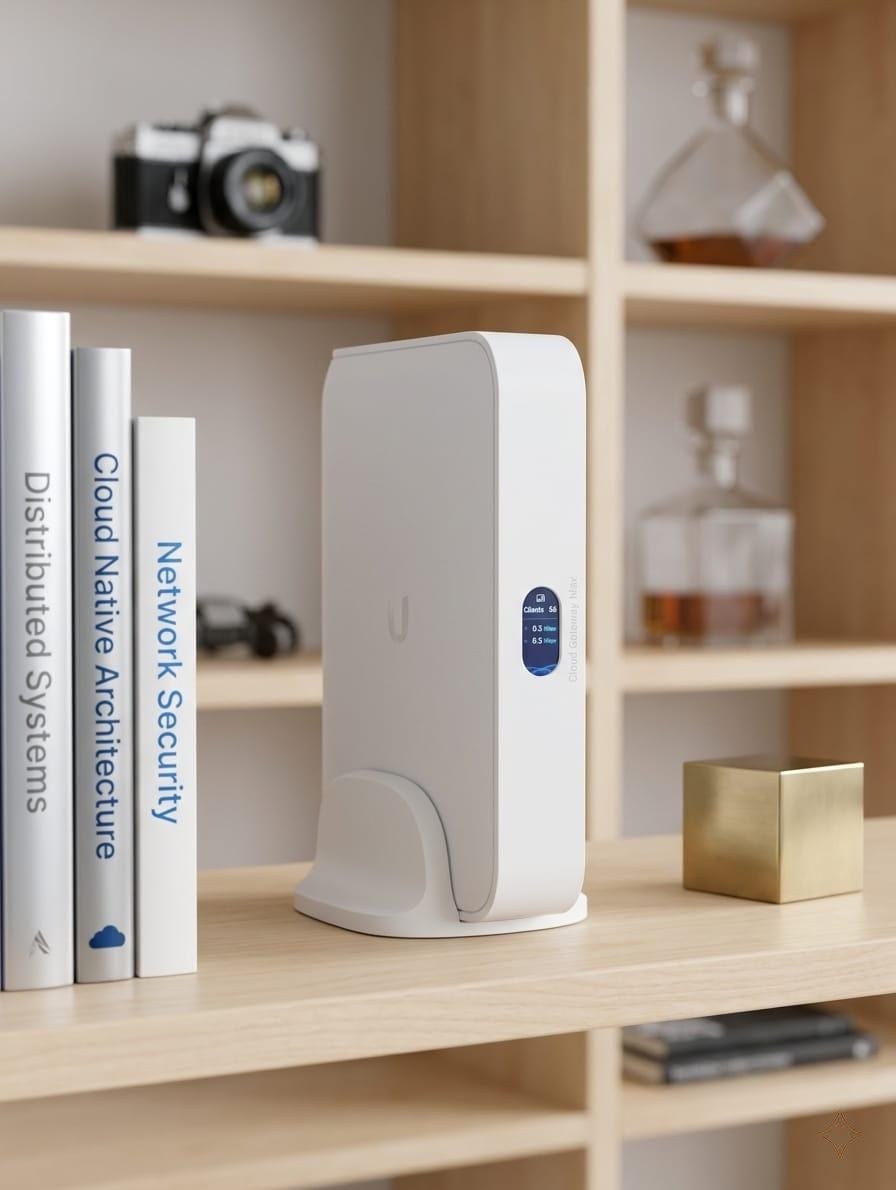 Vertical Desk Stand for Ubiquiti Cloud Gateway - Fits UCG-Max, UCG-Ultra, UCG-Fiber desk stand, installed view