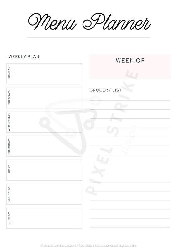 Weekly Meal Planner & Grocery List Printable PDF - Digital Download Meal Planner - Healthy Eating - Meal Prep - Menu Planner